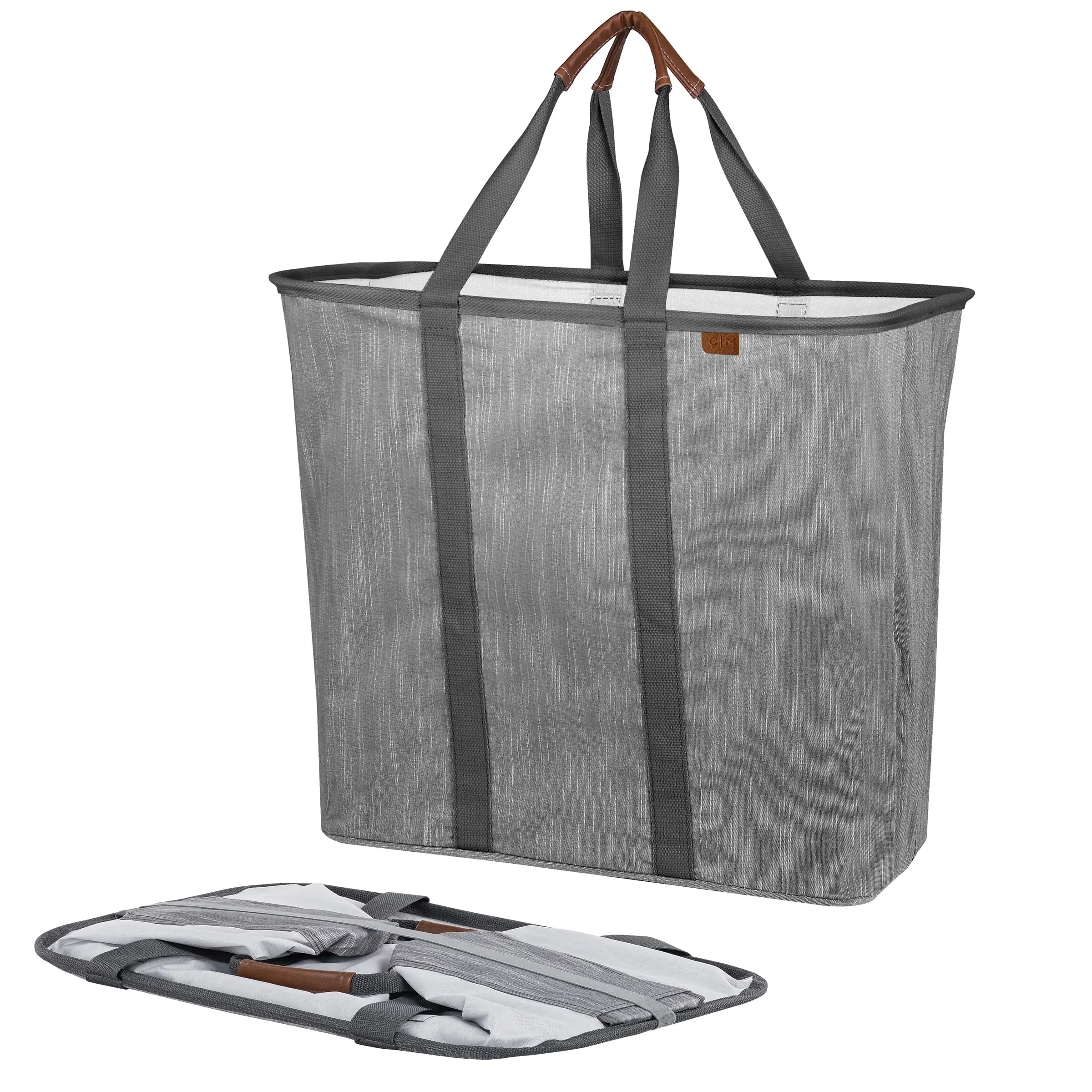 Collapsible Fabric Laundry Hamper Gray Structured, Soft Sided Basket with Two Carry Handles Durable Construction