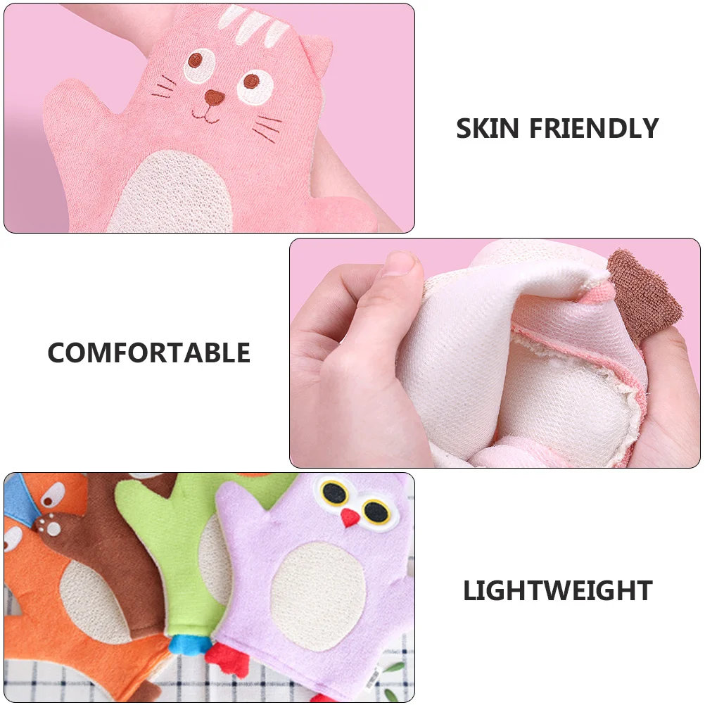 

6 шт., детские варежки для ванны, хлопковые мягкие удобные мочалки, легкие портативные детские душные скрубберы для купания, полотенца