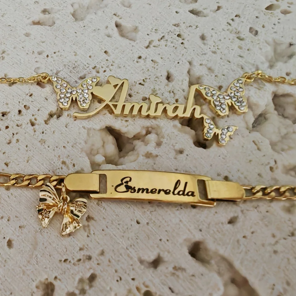 LeeChee Butterfly Set Custom Name Necklace Butterflys Charm Engraved Bracelet Jewelry Party Gift