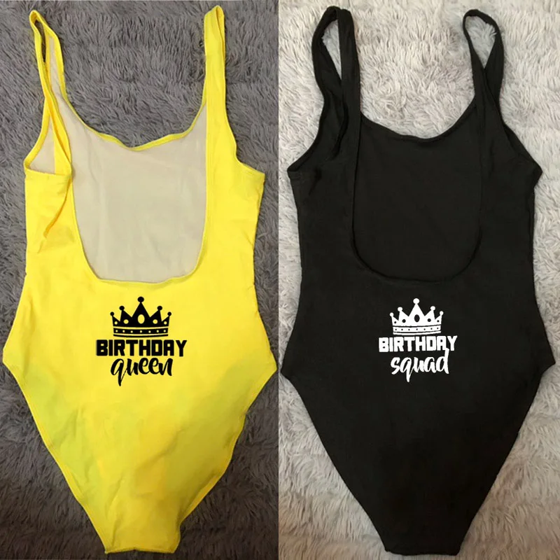 Sexy Swimwear Women bikini 2022 woman BIRTHDAY queen squad Party One Piece Swimsuit large size Bathing Suit Beachwear swim suit