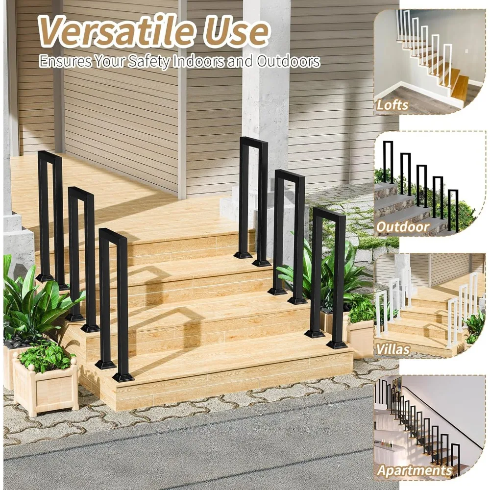 درابزين سلالم خارجي معدني أسود مع منحنيات زخرفية للخطوات الداخلية والخارجية والشرفة والسلامة على سطح السفينة والأناقة #6