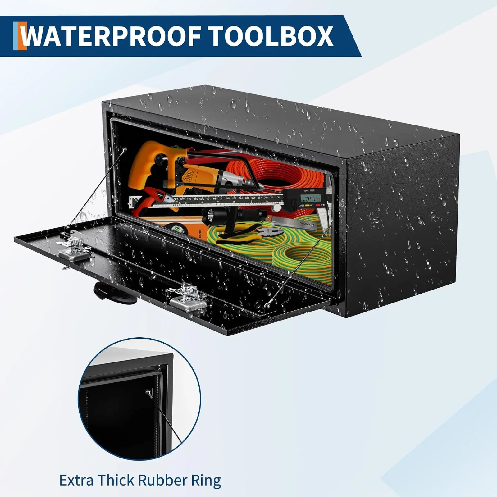Heavy Duty Black Steel Truck Bed Tool Box Waterproof Storage Chest T Handle Lock Diamond Plate Smooth Surface Secure Metal Toolbox 30 X 18 X 18 Inch