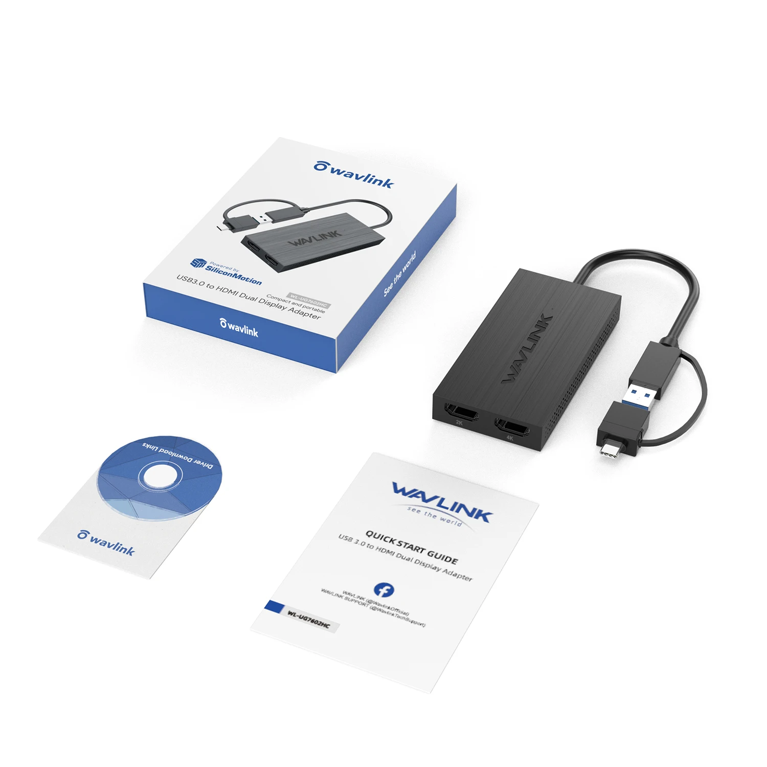 Wavlink-USB 3.0からhdmiディスプレイアダプター、デュアル、2k、5k