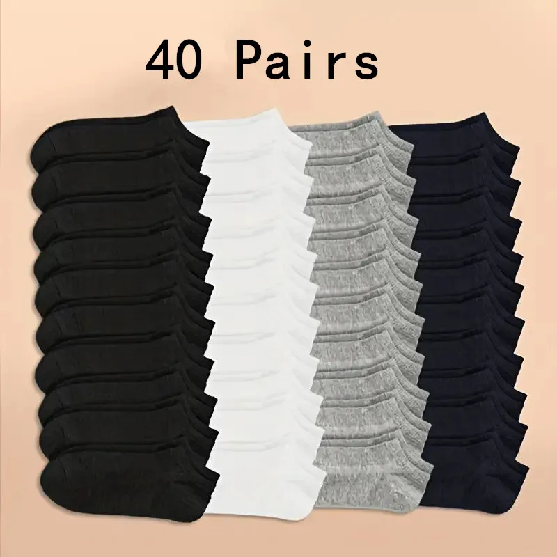 

1/10/20/40 Pairs Black Men Boat Socks Business Sport Socks Sweat Absorption Mature Solid Color Soft Non Pilling Ankle Socks