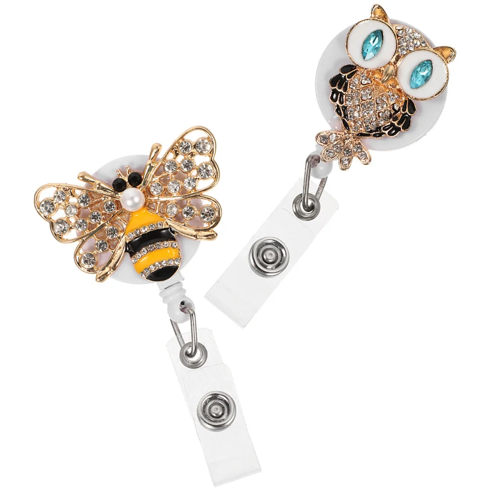 

2Pcs Metal Rhinestone Alligator Clip Badge Holder Retractable Design for Nurses Teachers Workers Id Card Reel Clip Portable Name