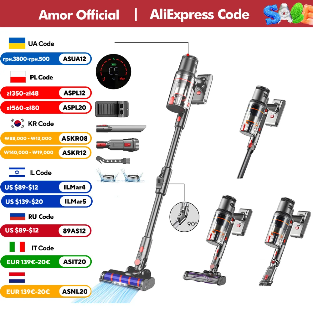 S16 Handheld Vacuum Cleaner 35kPa 450W Powerful 6 in 1 Vertical Cordless Vacuum Cleaner LED Display Handheld Sweeper Machine