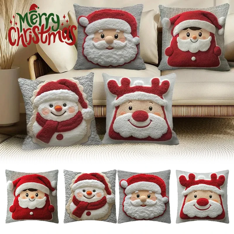 

Festive Snowman Reindeer Cushion Cover Stretchable Soft Fabric with Digital Print for Holiday Home Decor Christmas Decorations