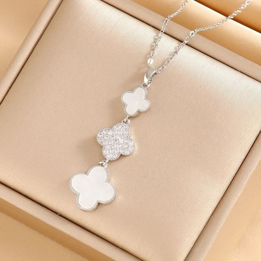 

Zircon four-leaf clover pendant simple fashion titanium steel necklace