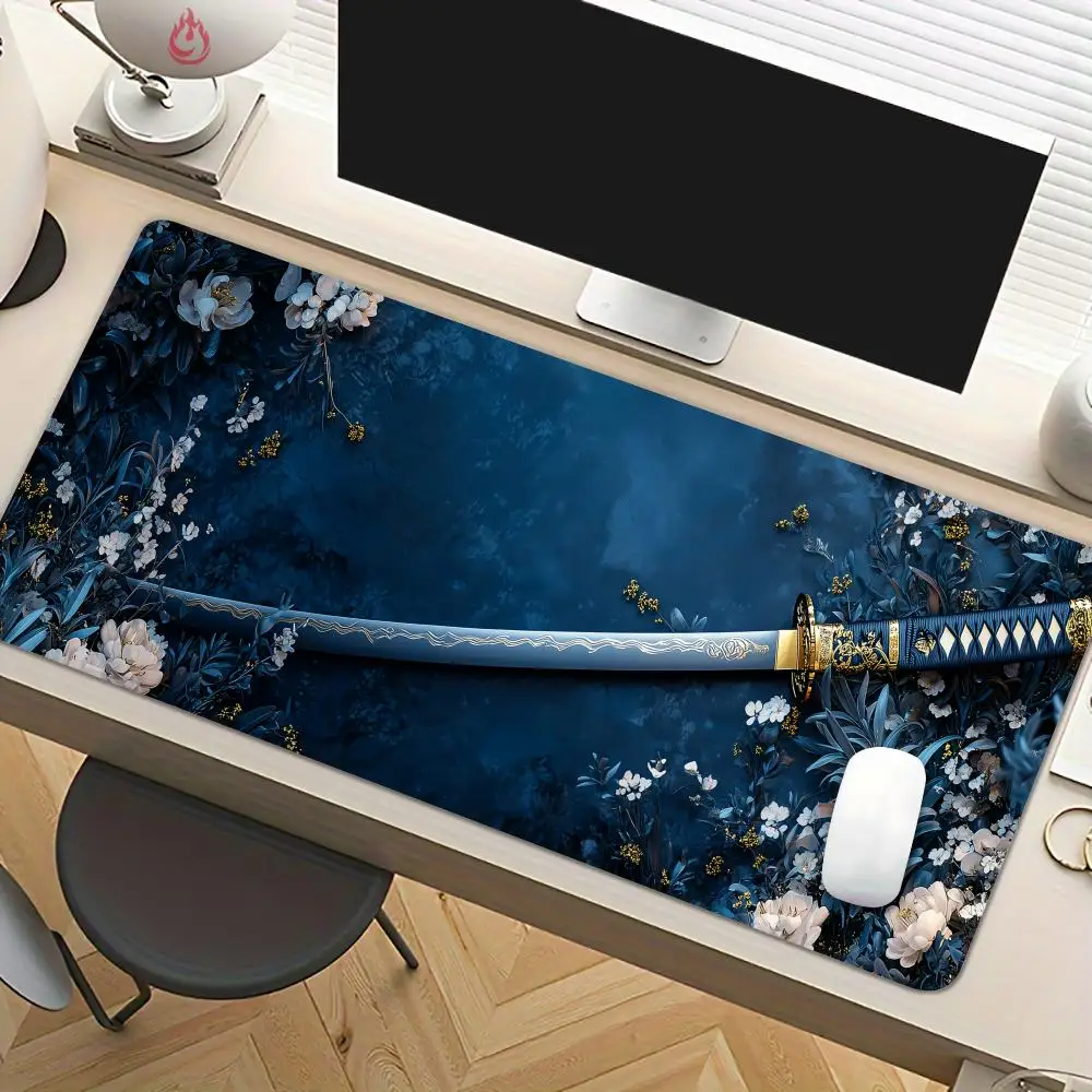 Modern Art Katana Gaming Mouse Pad Desk Mat Non-Slip Office Mousepads Desk Pad with Stitched Edge PC Accessories Gaming Mats