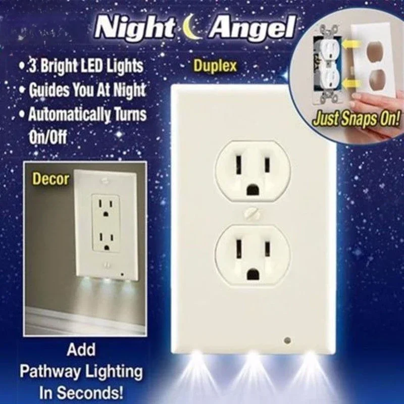 Duplex Electrical Outlet Modern Plugboard Plug-In  Electrical Receptacle Wall Plate With LED Night Lights - Auto On/Off Sensor