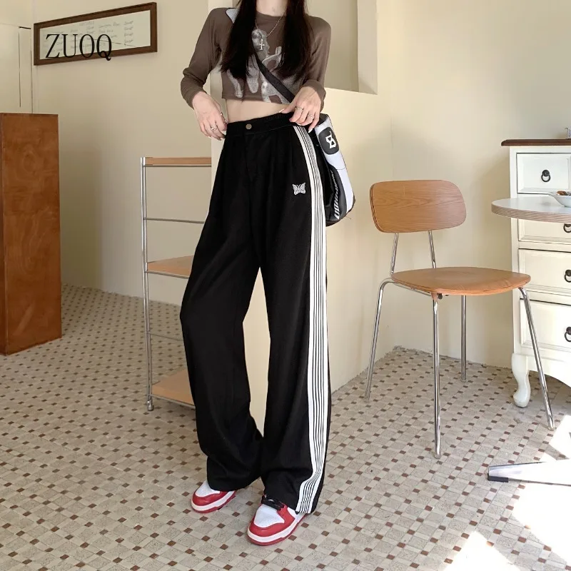 American Striped Pants Women 2025 Autumn Color Collision Loose Casual Straight Leg Sweatpants Versatile Fashion Trousers Female