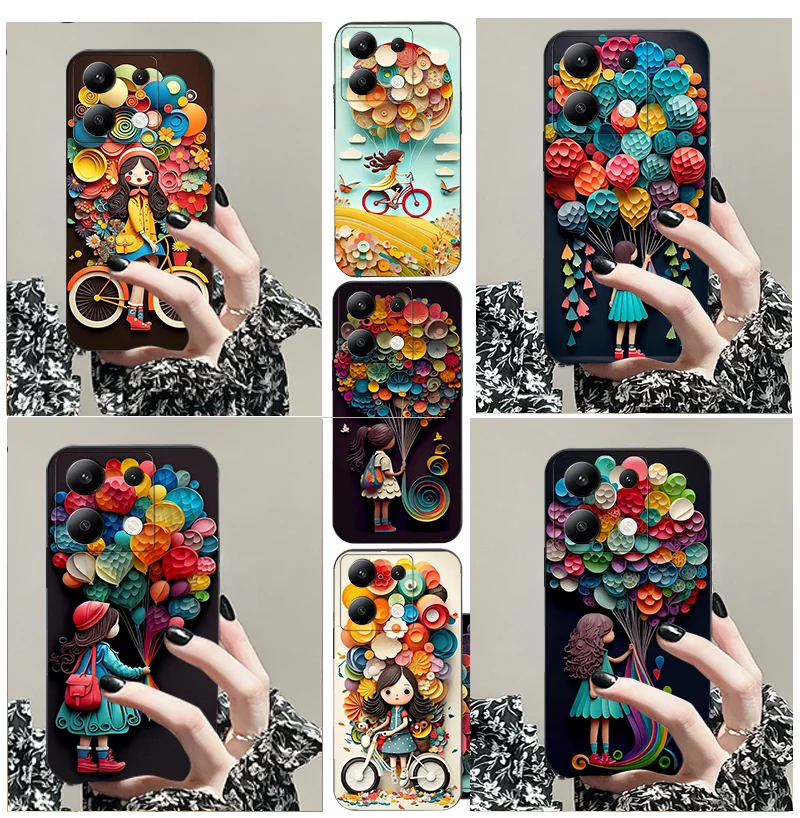 For Xiaomi POCO C 2 3 4 5 65 M F TPU Black Soft Phone Case 51 55 X PRO S GT X 6 NFC 31 G 50 NEO Balloon Flower Girl Series