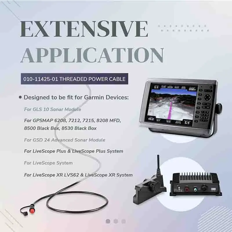 Replace for Garmin 010-11425-01 Threaded Power Cable 6ft./1.8m-fit for Garmin GLS, GPSMAP, GSD, LiveScope - Include Locking Ring