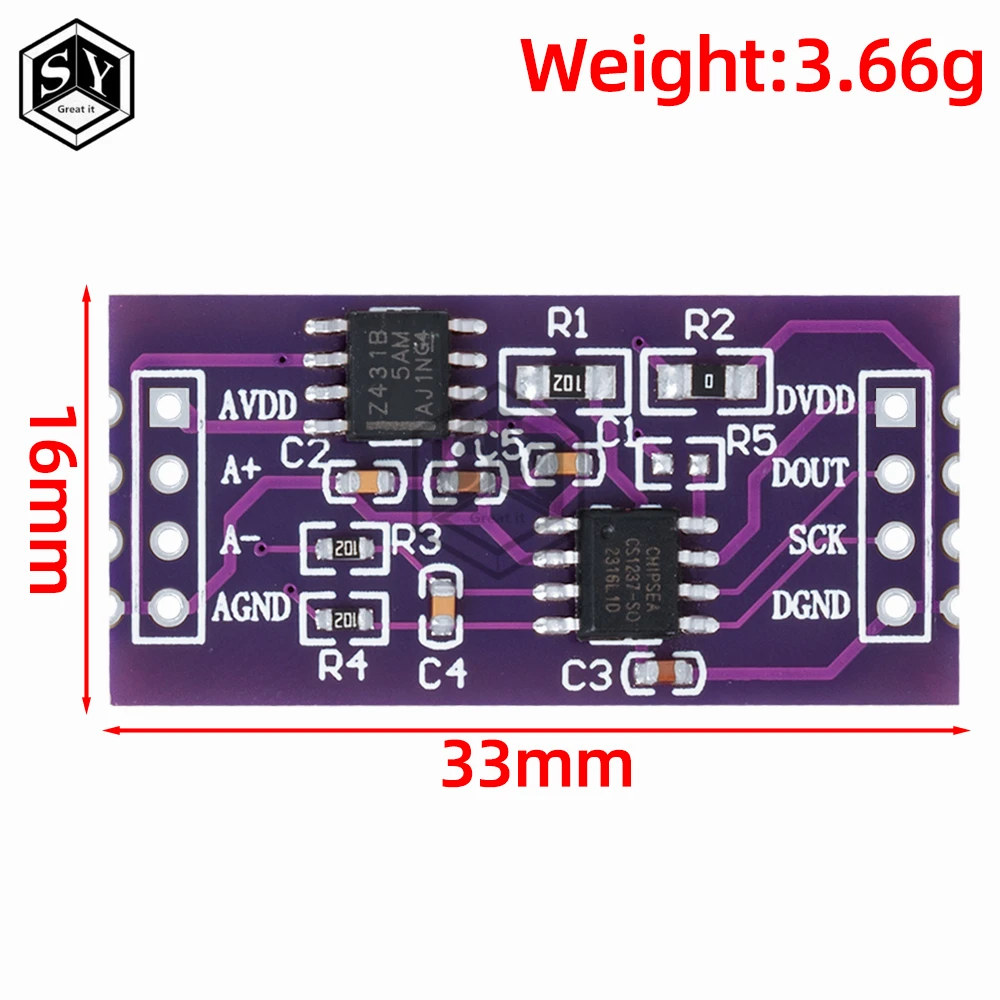 CS1237 24-bit ADC Module Onboard TL431 External Reference Chip Single-channel Weighing Sensing 24bit CS1238 Dual Channel