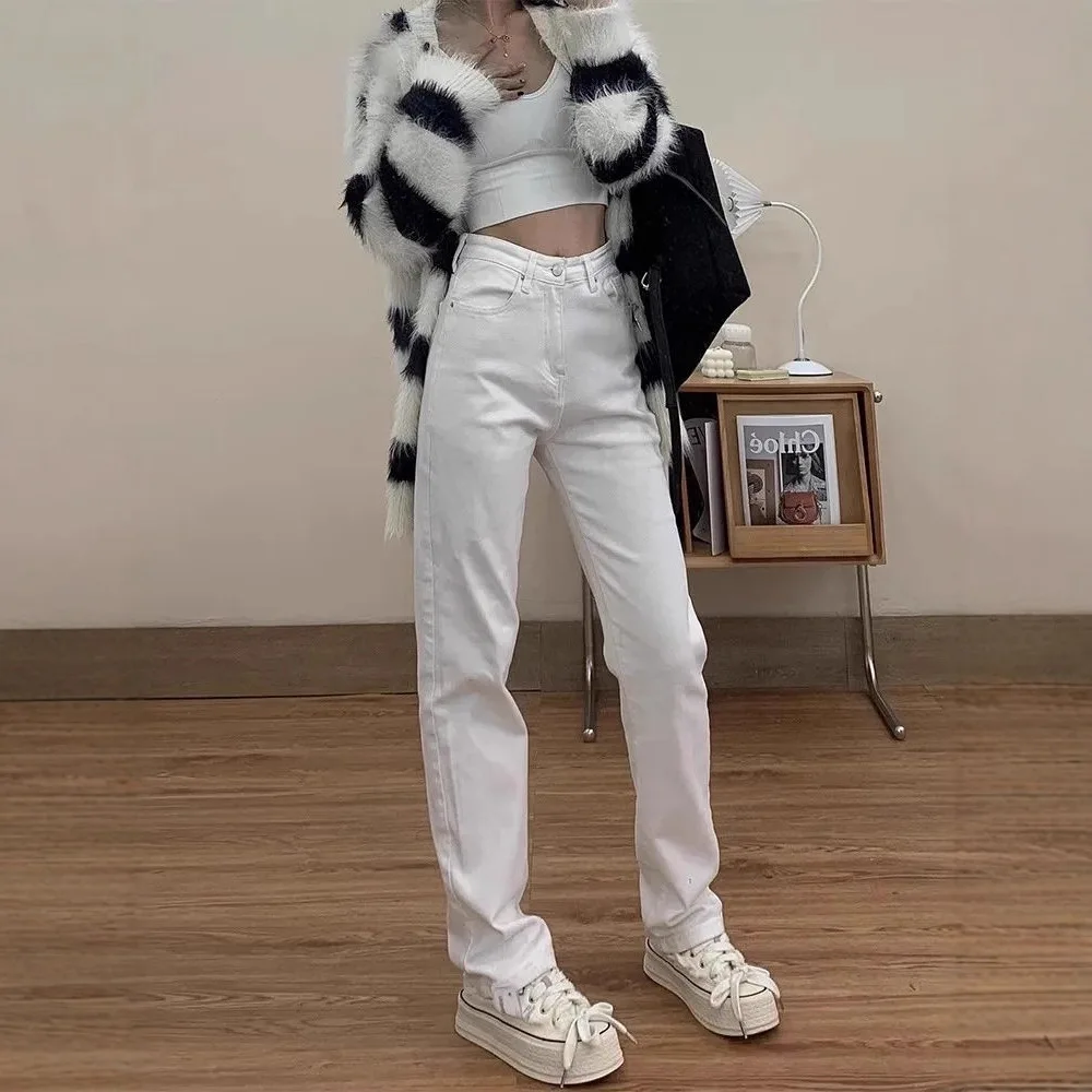 

2026 New White Slim Straight Denim Jeans Women's High Waist Elastic Cigarette Long Pants Autumn Winter Fashion Versatile Slim...