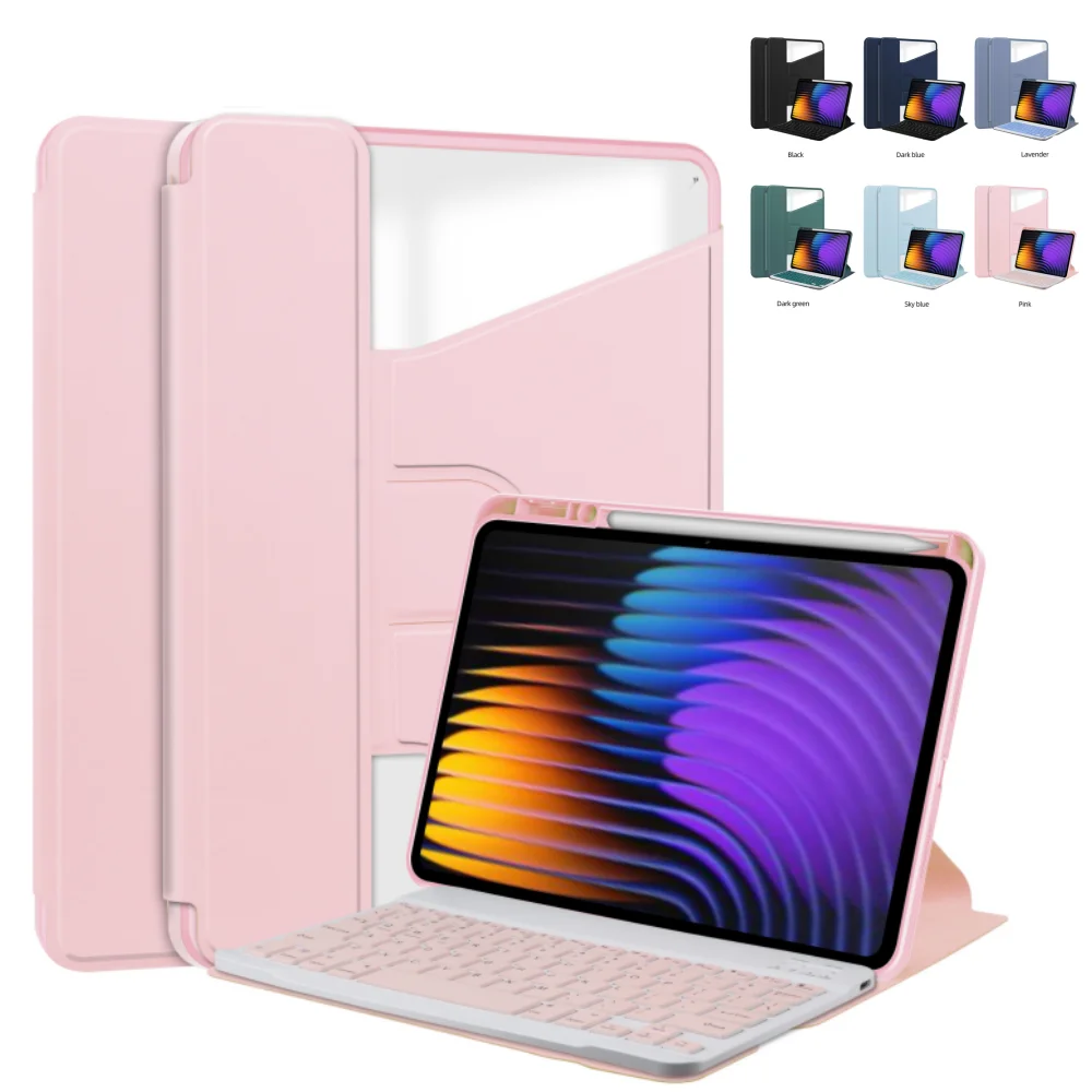 Fall Für Xiaomi Pad 7 11,2 zoll 2024 Transparent 360 Rotary PU Leder Acryl Hohe Qualität Material Abdeckung mit Tastatur 11,2"
