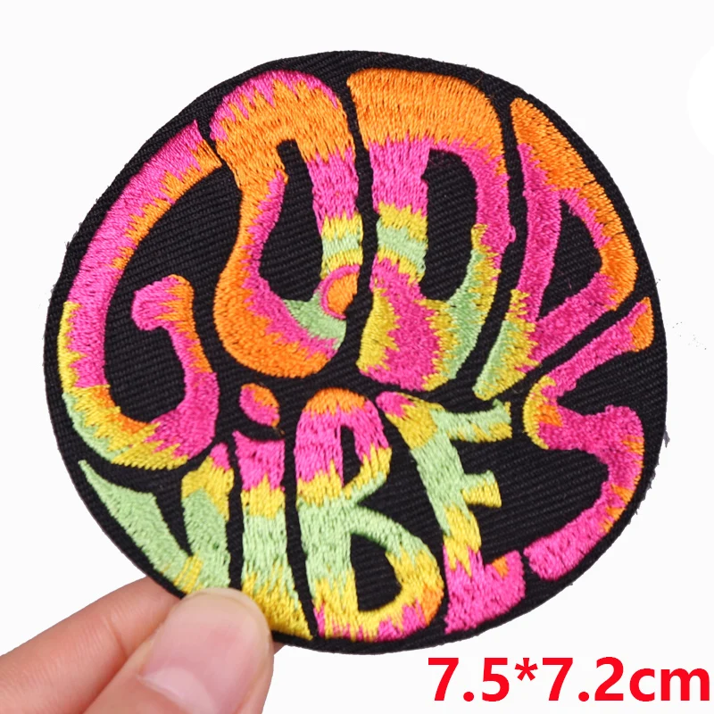 Good Vibes/Positive Letter Slogan Embroidered Patches DIY Personality Cartoon Patch Iron On Patches For Clothing Jeans Stickers - view 4