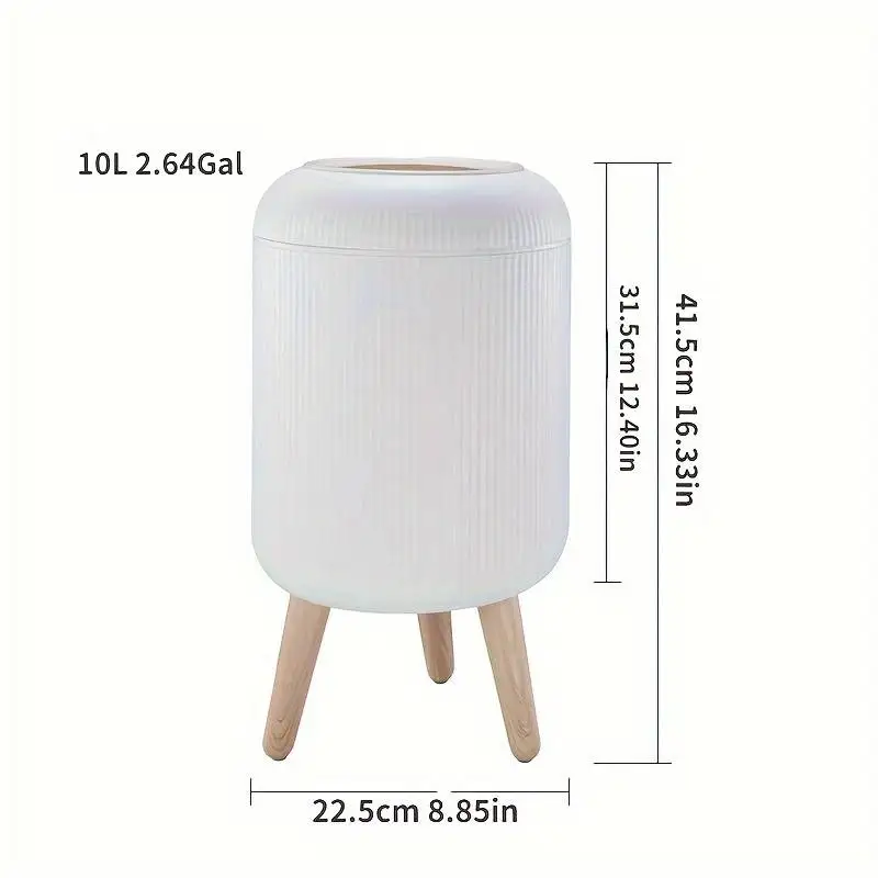 Plastic Trash Can With Wooden Legs, Wood Grain Design, High Foot Waste Bin For Kitchen, Bathroom, Living Room, Office