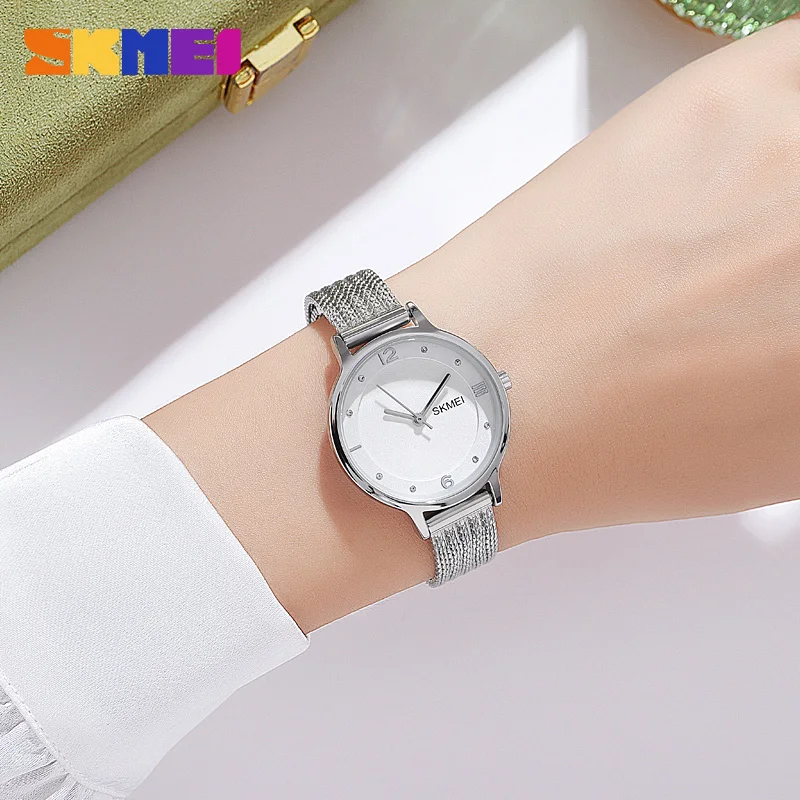 Skmei-女性用防水スチールブレスレット腕時計、日本クォーツ