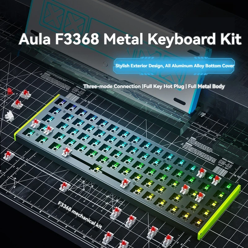 AULA F3368 Mechanical Keyboard Kit Wireless Tri-mode Hot-Swap RGB Custom 65% Aluminum Office Gaming Keyboard 68/74 PC Laptop