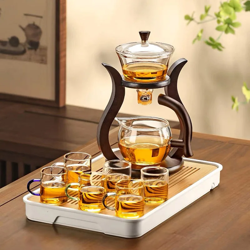 BOZZH Heat-Resistant Glass Tea Set Magnetic Water Diversion Rotating Cover Bowl Automatic Tea Maker Lazy Kungfu Teapot Drinking