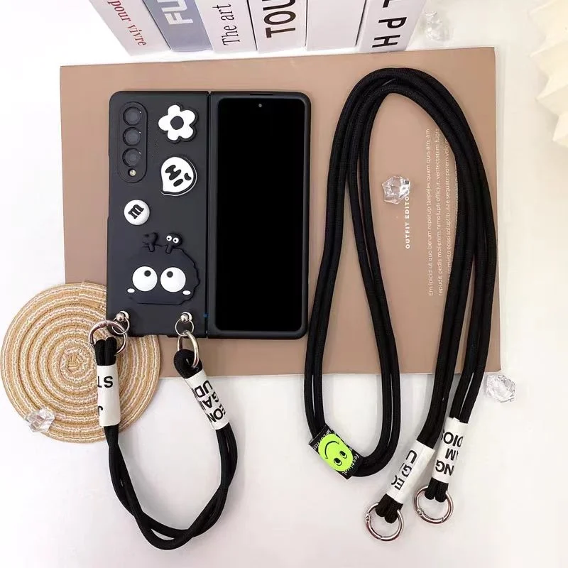 

Cute Coal Ball Genie Flower Phone Case For Samsung Galaxy Z Fold 4 Z Fold 3 2 Z Fold 5 ZFold 6 Crossbody Necklace Lanyard Cover