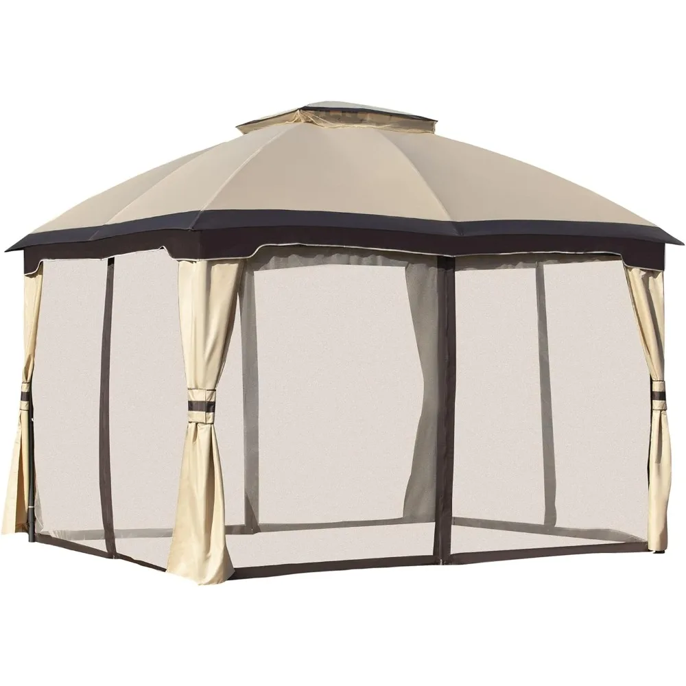 

Открытая беседка 10 x 12 футов, навес для беседки в патио с двойной вентилируемой крышей, боковые стенки с сеткой на молнии, каркас из твердой стали