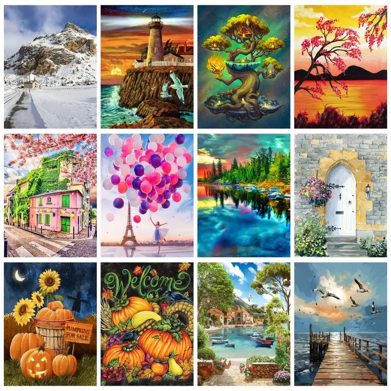 RUOPOTY Diy Paint By Numbers Seaside Boardwalk Picture Landscape Painting Kits With Canvas Wall Decor Painting