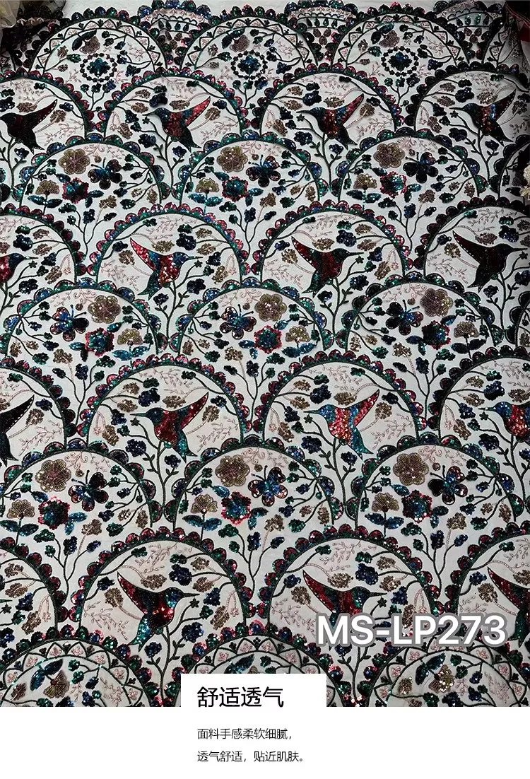 

1yard butterfly Little Bird Beads embroidery fabric for clothing Soft mesh netting lace dress material diy sewing fabric