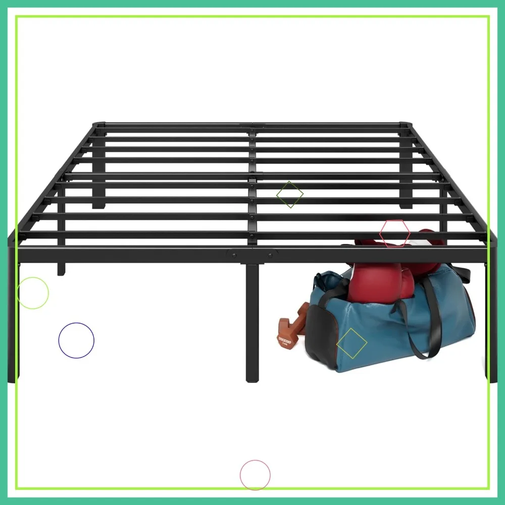 

16 Inch Queen Metal Platform Bed, Steel Slat Support, No Box Spring Needed, Easy Assembly