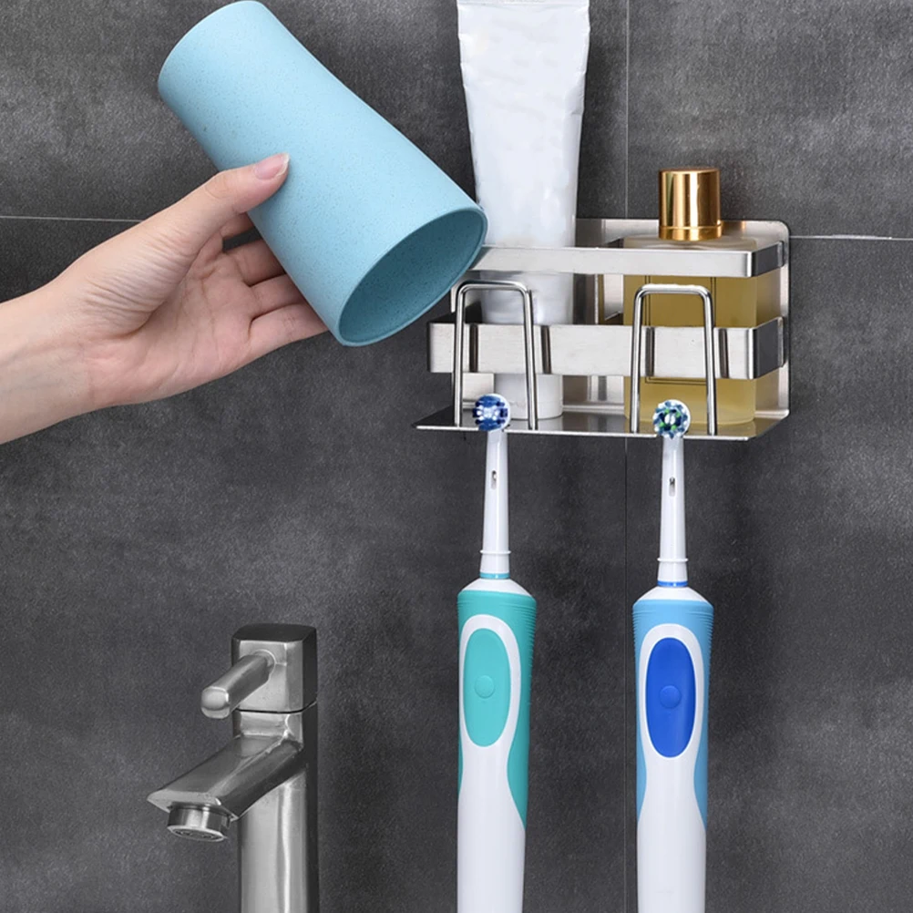 

1Pcs 304 Stainless Steel Toothbrush Storage Holder Modern Lattice Design for 2 Users Silver Ventilated Drainage