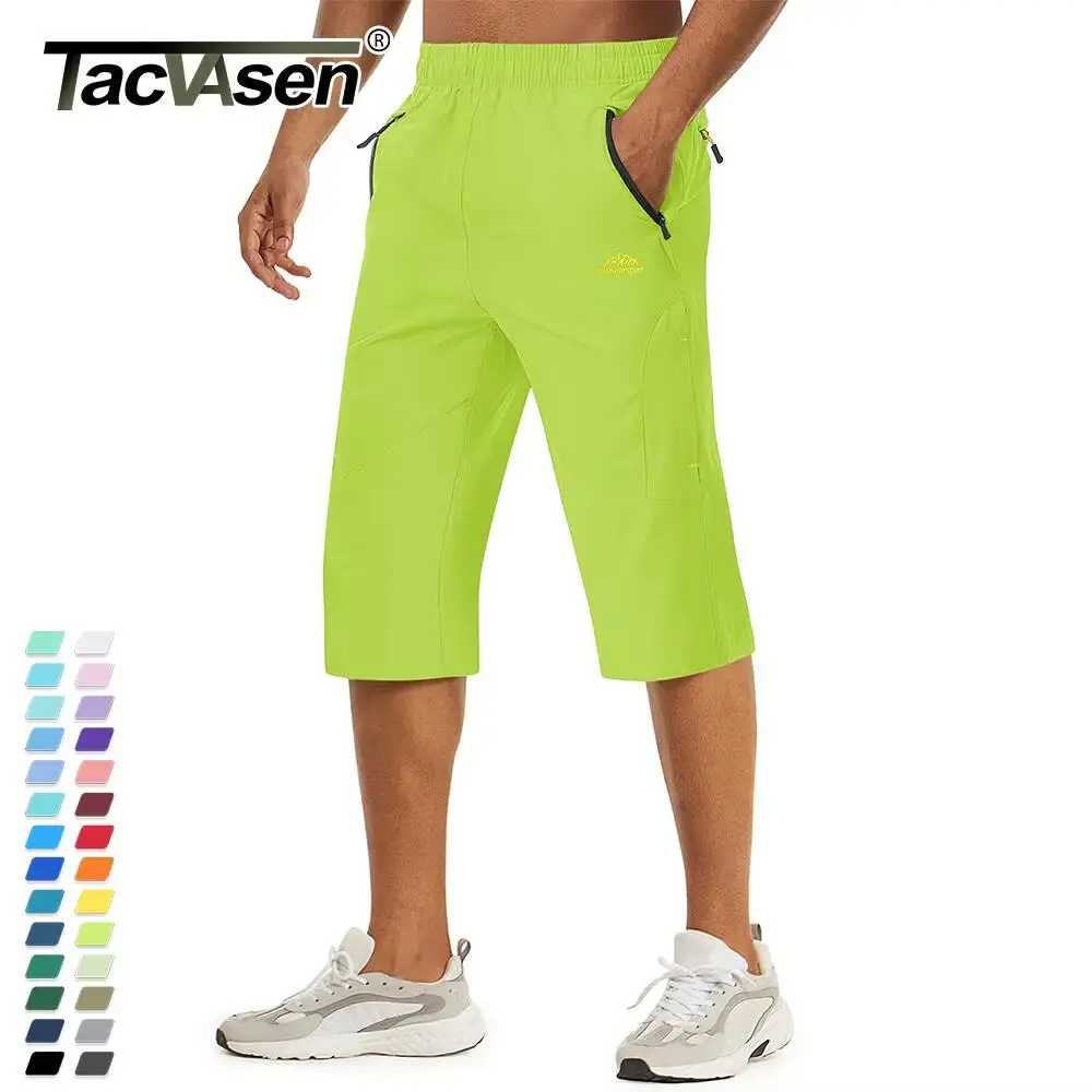 TACVASEN Summer 3/4 Length Quick Dry Mens Capri Shorts Hiking Camping Mountain Work Shorts Zipper Pocket Outdoor Fishing Shorts