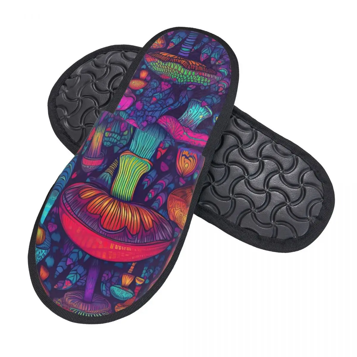 Custom Women Psychedelic Magic Mushrooms Trippy Goth House Slippers Soft Warm Memory Foam Fluffy Slipper Indoor Outdoor Shoes