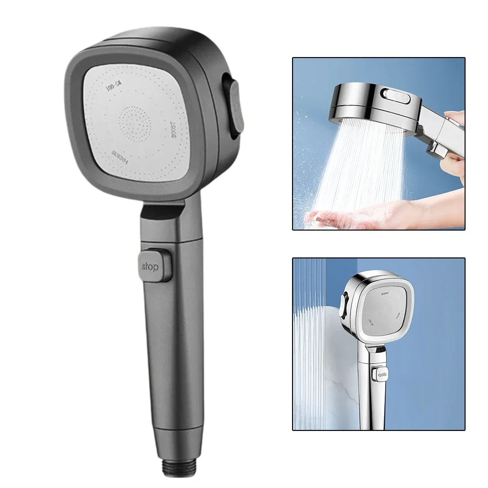 1pc Shower Head With Stop Button 3 Water Modes With Clicks 3-speed Boost Water Outlet Water Saving Shower Heads Pause Button