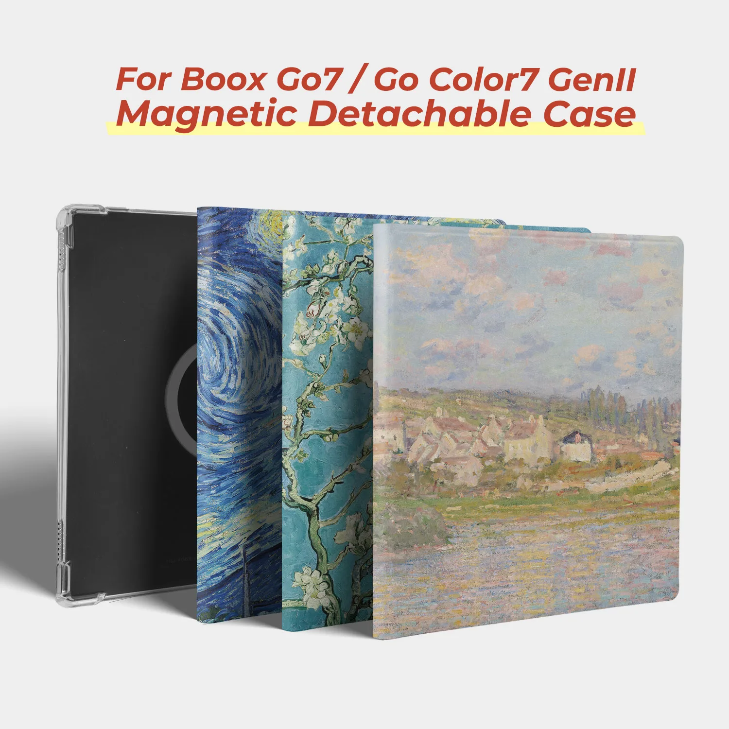 Étui magnétique détachable twosheep Oil Painting pour Boox Go7 Go Color7 GenII GenI Leaf3 Leaf3c Leaf2 7 pouces avec fonction de mise en veille automatique