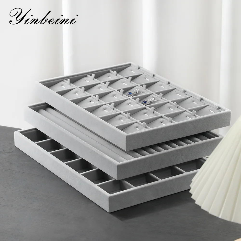 

Yinbeini Stackable Jewelry Organizer Tray Velvet Jewelry Storage Plate for Ring Earring Bracelet Necklace Home Shop Display P037