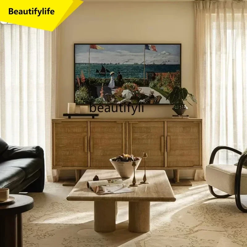 

Wabi-Sabi Style Solid Wood TV Cabinet Living Room Wall-Mounted Entryway Designer Decorative Cabinet French Vintage Sideboard K1
