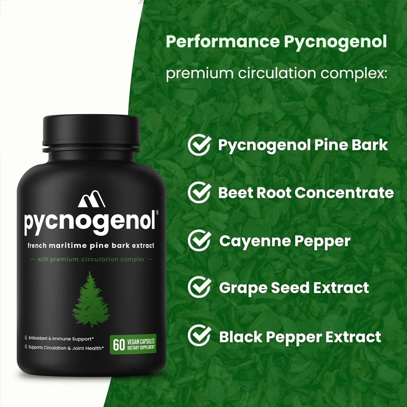 Pycnogenol French Ocean Pine Peel Extract | Excellent Absorption Effect, Black Pepper Extract | Vegetarian, Non GMO 60 Capsules