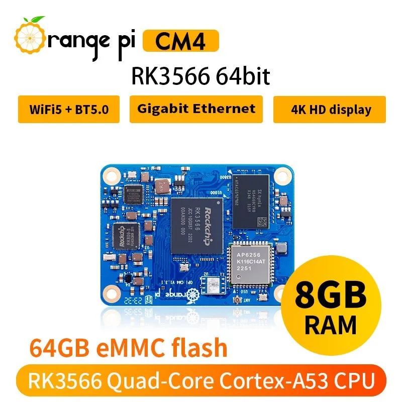 Oranje Pi Cm4 8 / 4 / 2/1Gb Ram 64Gb 32Gb 8Gb Emmc Wifi5 + Bt5.0 Ble Rockchip Rk3566 Oranje Pi Rekenmodule 4 Optionele Basis