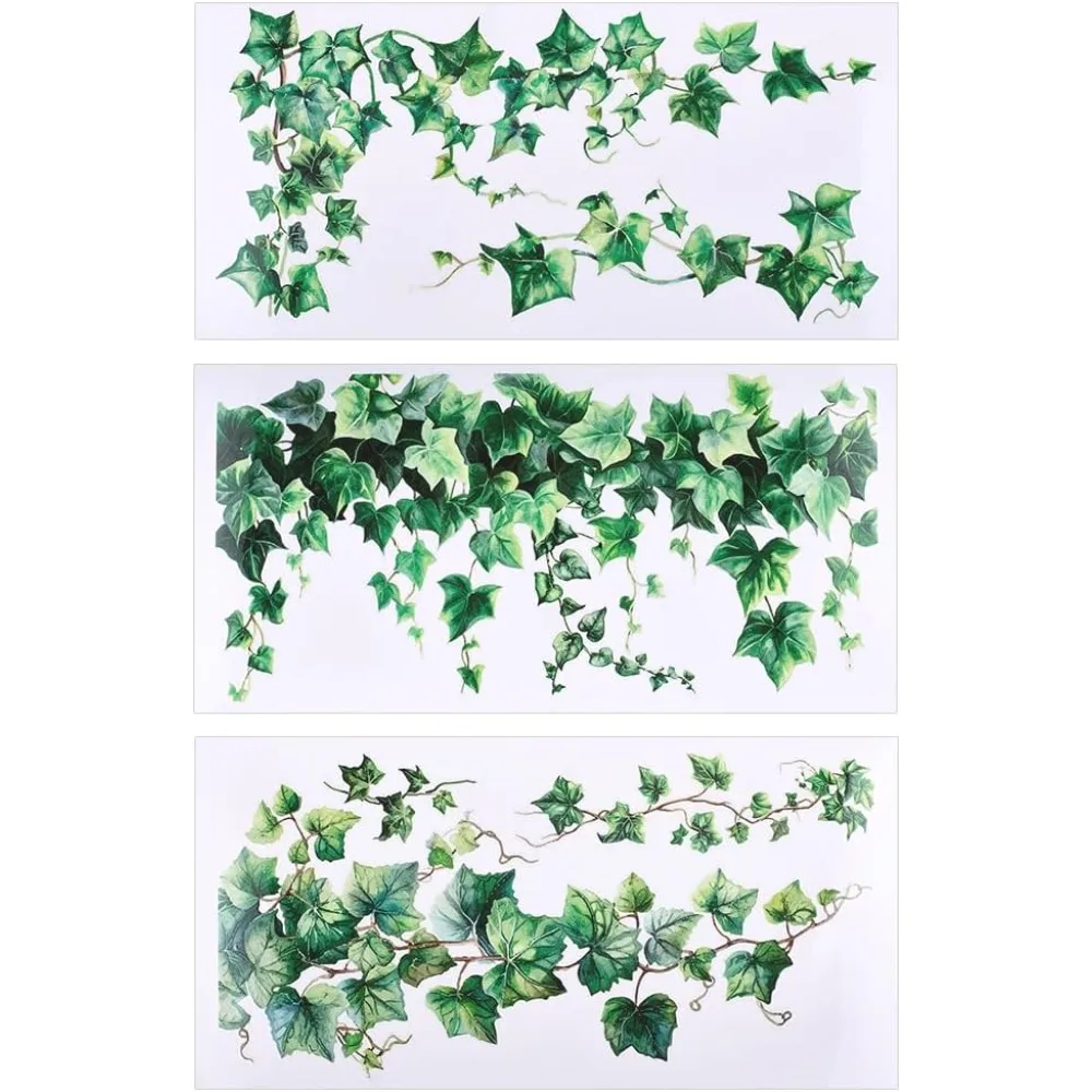 3pcs/Set Green Leaf Rub on Transfers for Furniture 6x12 inch Transfer Stickers with Ivy PVC Waterproof Decorative Stickers Wall