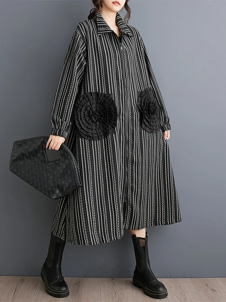 2025 Spring Autumn Oversized Vintage Stripe Long Trench Coat For Women Patchwork Floral Casual Loose Vintage Outerwear Cardigan