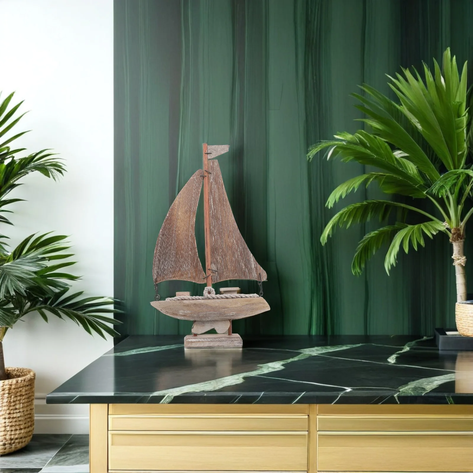 

Vintage Sailboat Ornament Handcrafted Wooden Desktop Decor Rustic Nautical Tabletop Centerpiece For Home Office