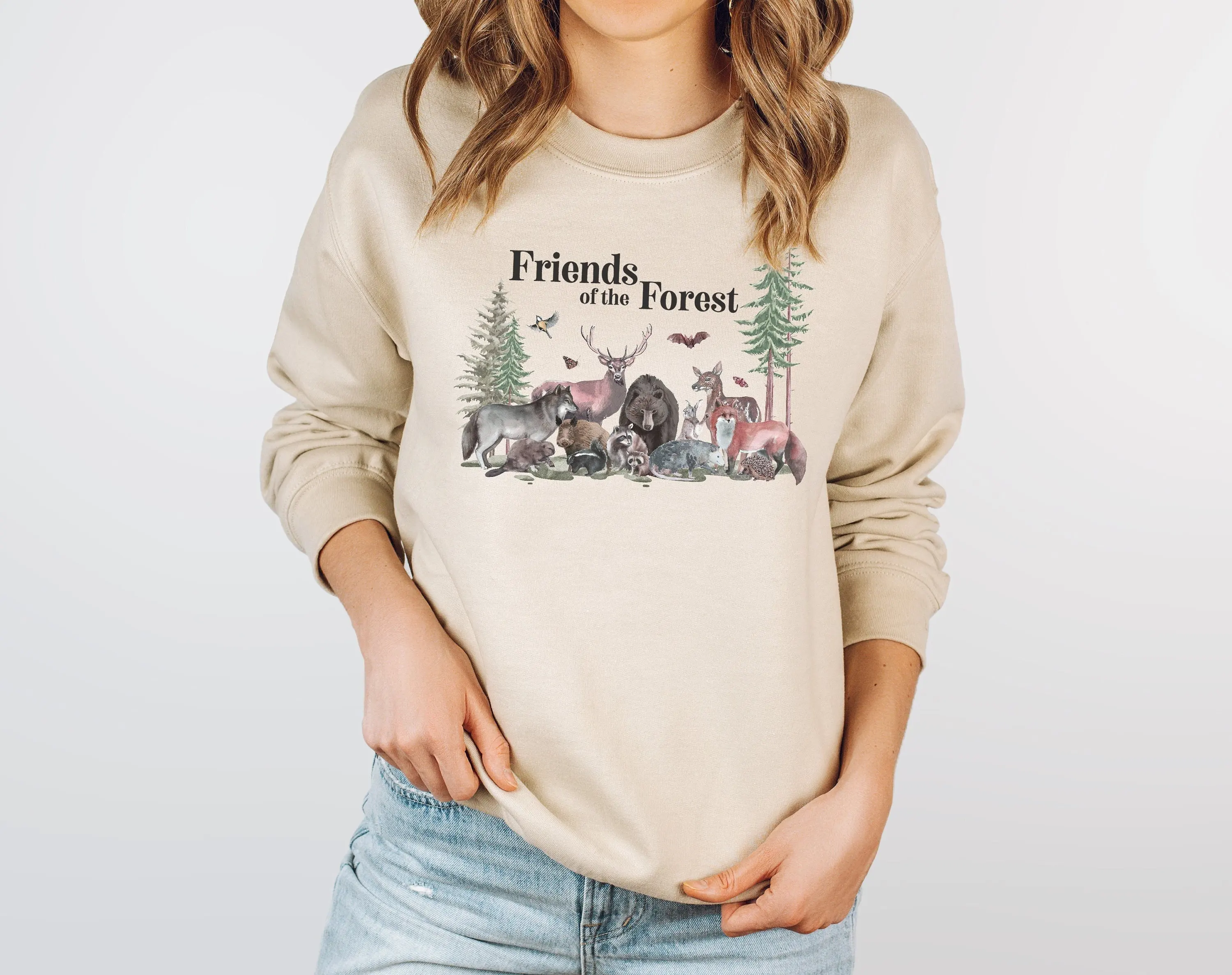 

Friends of The Forest Slogan Women Sweatshirt Vintage Forest Wild Animal Print Female Sweater Garden Protection Lover Girl Tops