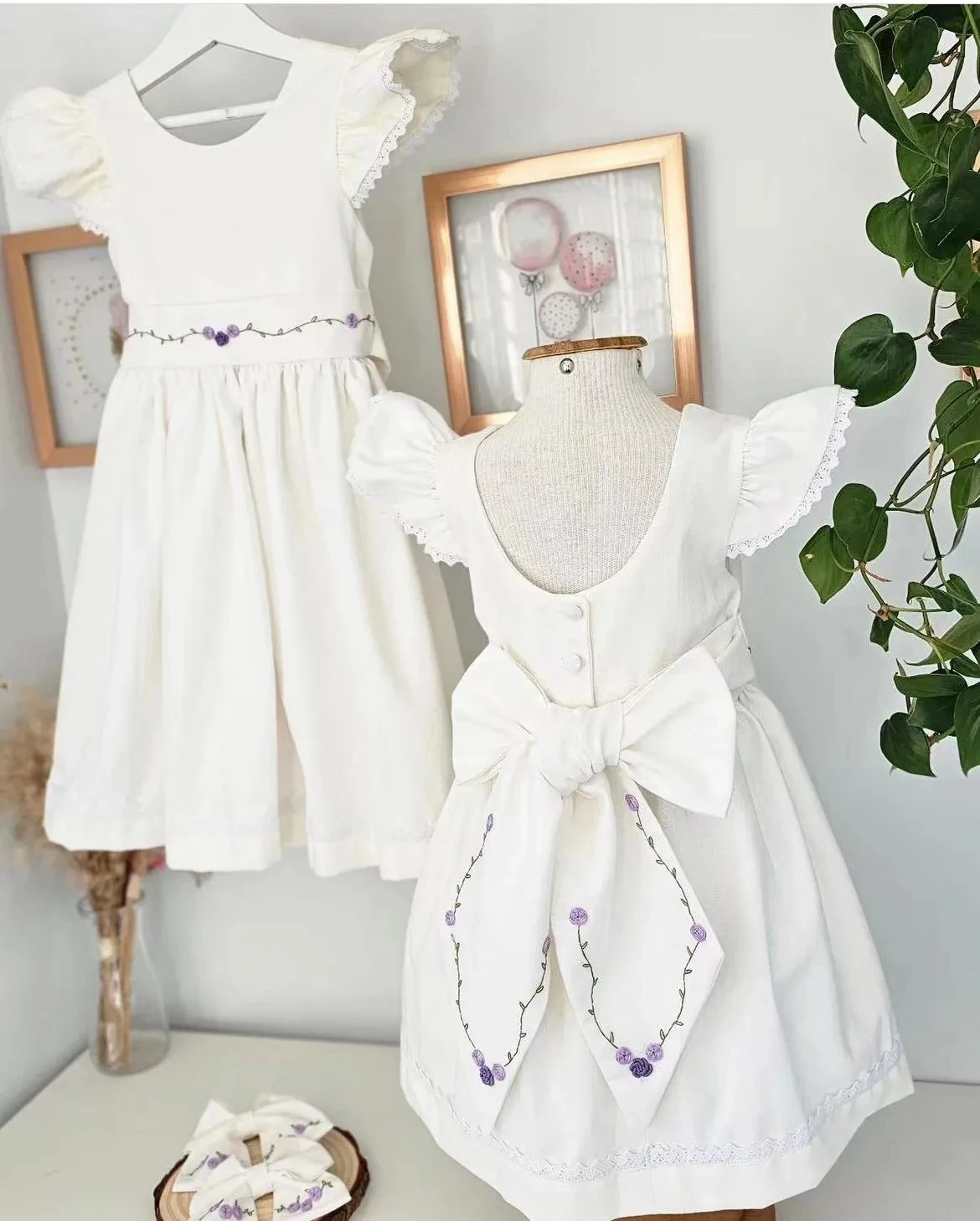 

1-12Y Baby Girl Summer Handmade Flower Embroidery White Dress for Birthday Wedding Baptism Eid Casual