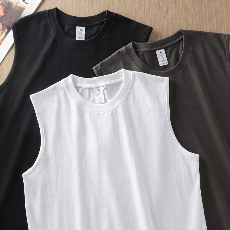 2pcs Solid Color Cotton Vest Men's White O-Neck Loose Sleeveless T-shirt Basic Models All-match Sports Running Tank Tops