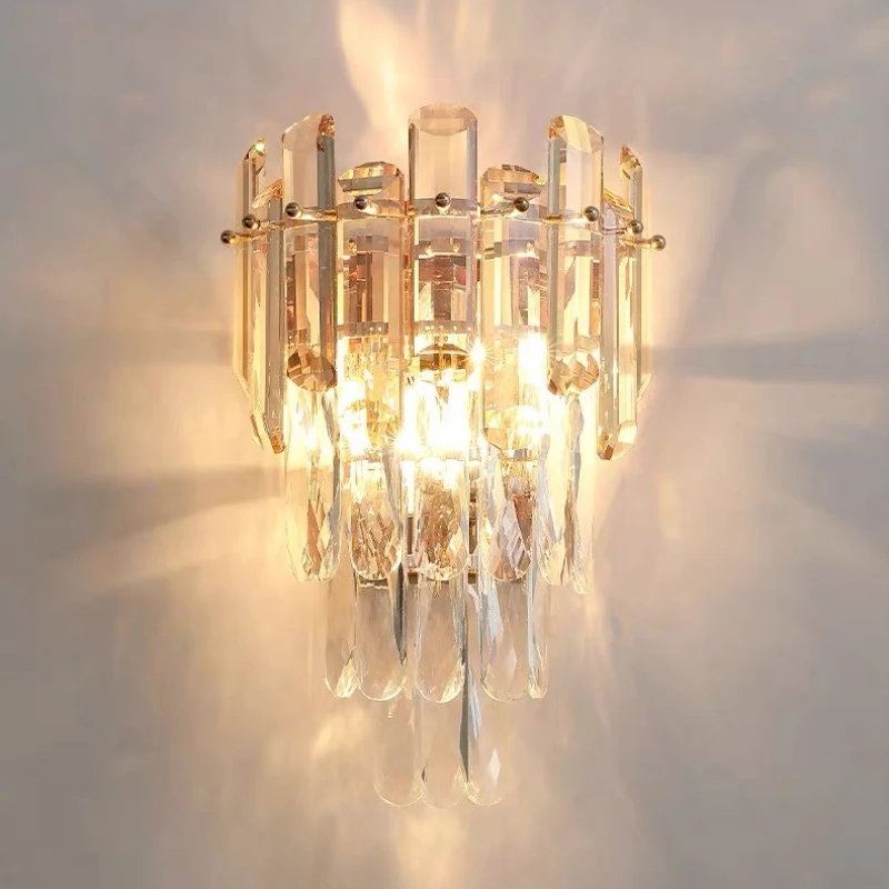 Light Luxury Crystal Wall Lamp Bedroom Bedhead Lights Living Room Accent Light Scandinavian Staircase Corridor Hallway Sconce