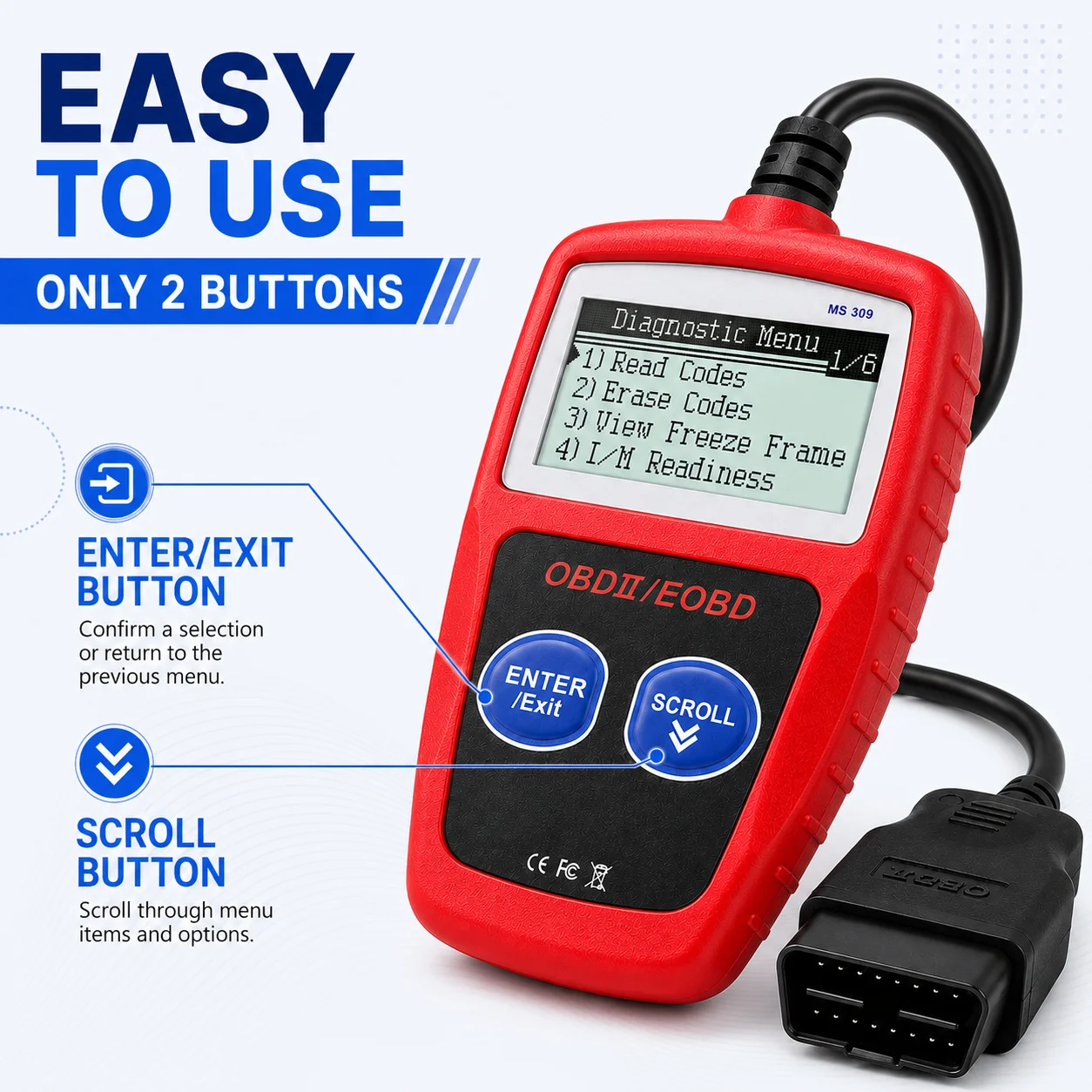 MS309 OBD2 Code Scanner Automotive Diagnostic Tool Engine Fault Code Reader Check Engine Light Reset Tool Read Clear DTC Codes f