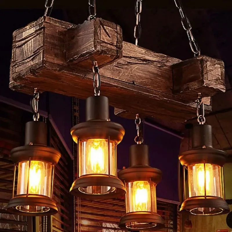 American retro industrial style Ceiling Lamp Wooden Chandelier Industrial Hanging Pendant Restaurant Bar and Home Application