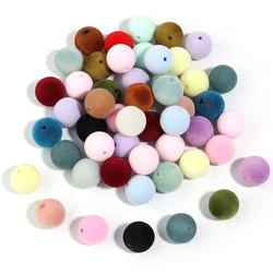 SAUVOO 10pcs 16mm Acrylic Colorful Flocking Velvet Round Ball Beads For Necklace Bracelet Earring DIY Jewelry Making Accessories