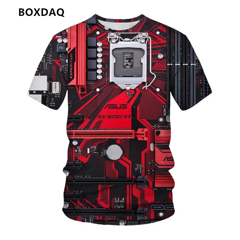 Electronic Technology 3D Circuit Board Graphic Fashion Men\'s T-Shirts Short Sleeve 3D Print Street Tees 6XL Big Size Casual Tops